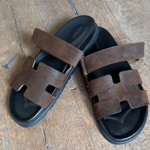 Men's Hermes Chypre Brown Suede Leather Sandals